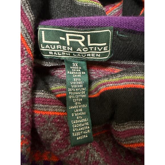 Lauren Ralph Lauren Wool Cashmere Blend Multicolor Cowl Neck Long Sweater SZ 3X - Picture 3 of 3